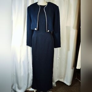 Scott McClintock Jacket+Dress Set:MC Evenings Long Sheath Dress, Blue, Vintage,8